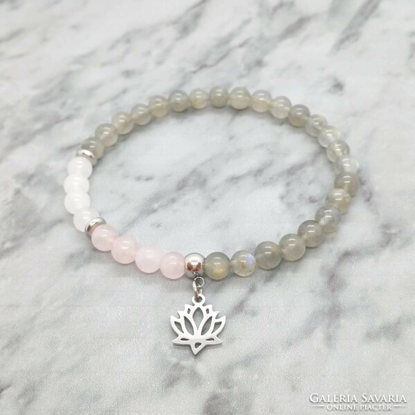 Labradorite, rose quartz and jade mineral bracelet with stainless steel spacer