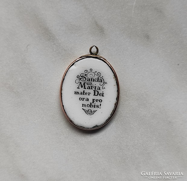 Antique porcelain pendant in 14 kt gold frame hand painted Mary with little Jesus for sale!
