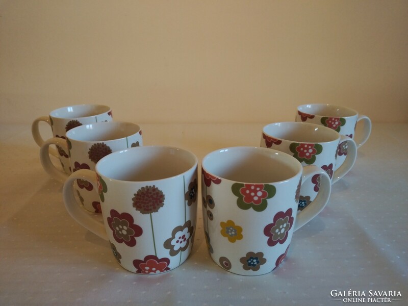 6 mugs with a spring flower pattern