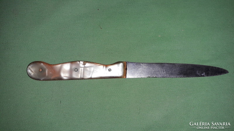 Antique mother-of-pearl handle knife hunting knife with leather case 19 cm blade 10 cm according to the pictures