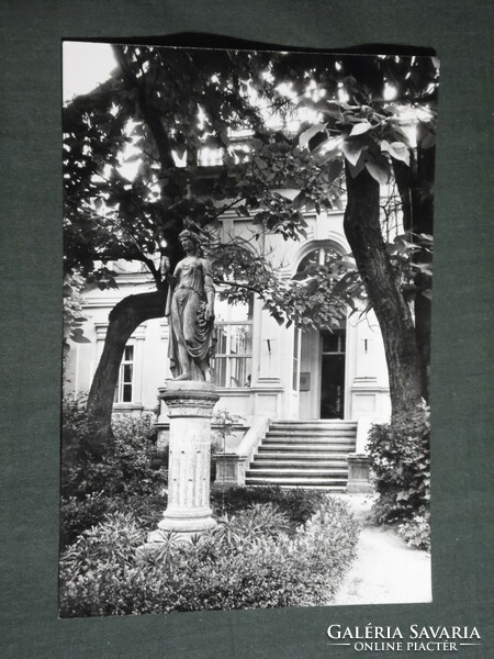 Postcard, Balatonfüred, Jóka museum entrance detail, statue