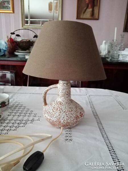 Brown - white artisan ceramic table lamp with modern brown shade - marked kerezsi