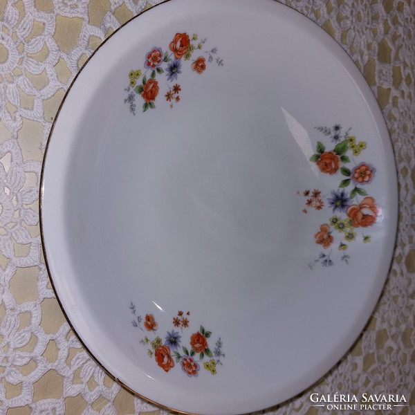 Alföldi porcelán, kisvirágos, rózsás tányér arany széllel