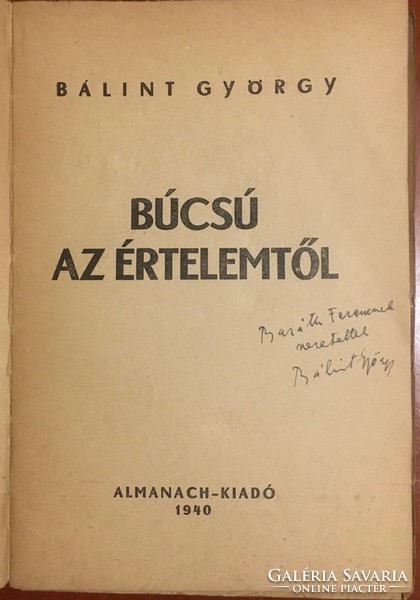 György Bálint: farewell to reason (dedicated copy. First edition!)