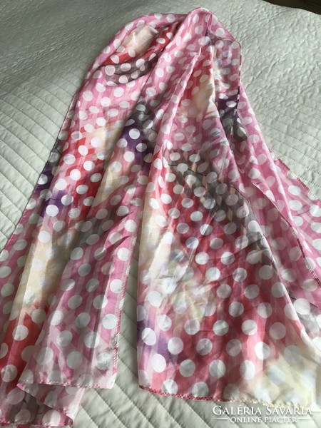 Dotted silk stole with delicate, light colors, 189 x 70 cm