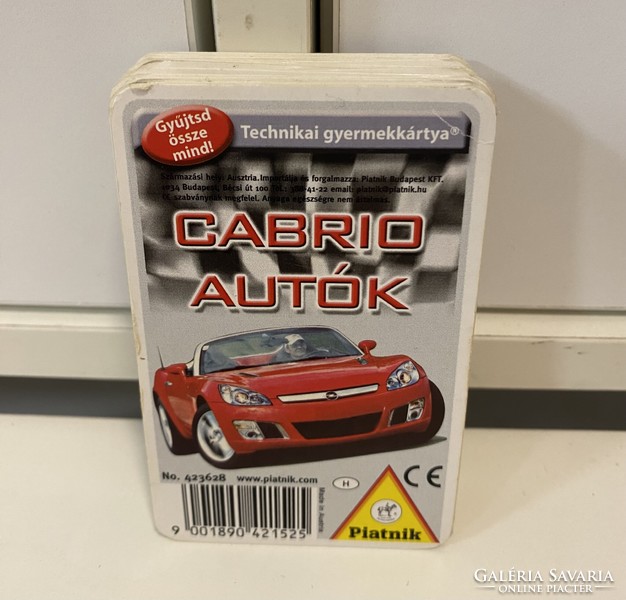 Cabrio autók piatnik technikai gyermekkártya kártya csomag, 32 db lap 1995 hibátlan