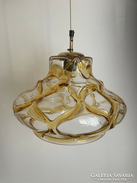 Mid century glass pendant lamp 34cm copper honey glass - retro design vintage