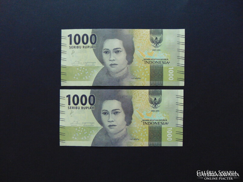 Indonézia 2 darab 1000 rupia sorszámkövető - hajtatlan bankjegyek