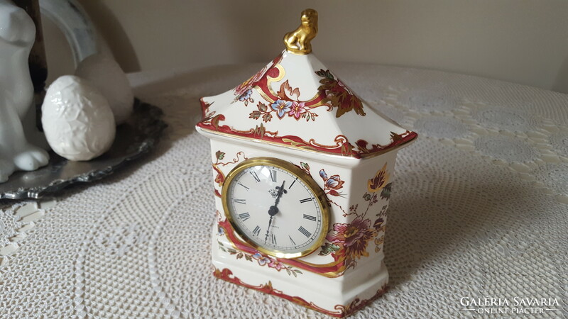 Beautiful, English mason's mandalay red porcelain mantel clock, table clock