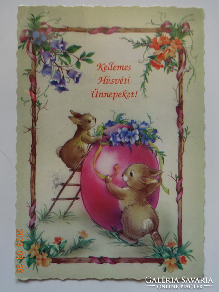 Régi, retró grafikus húsvéti képeslap