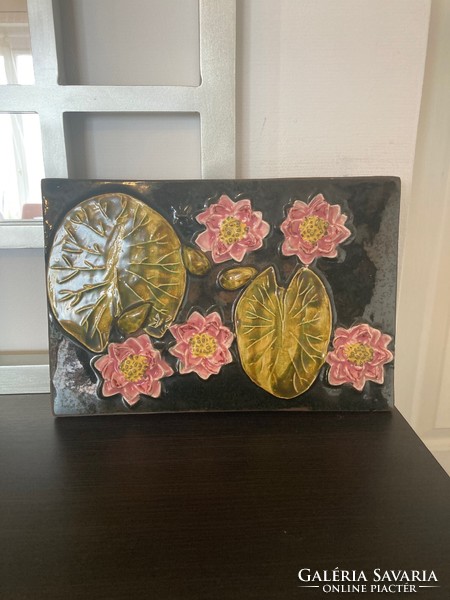 Jie sweden aimo design - Swedish industrial artist ceramic wall picture - water lilies, flowers
