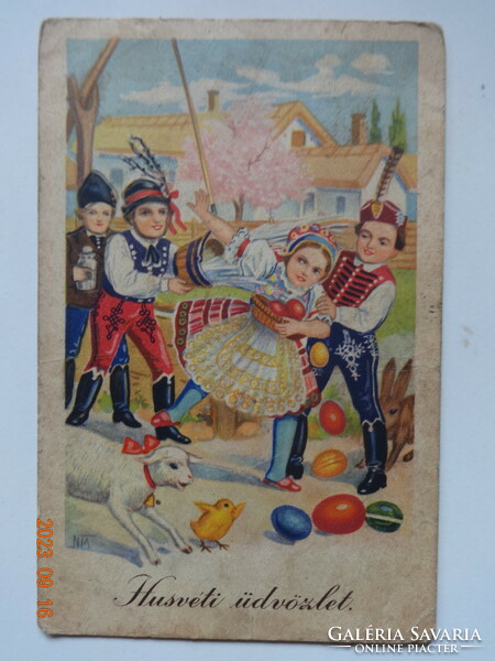 Régi grafikus húsvéti  üdvözlő képeslap (1939)