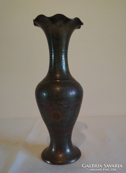 Indian hand painted copper vase 29 cm