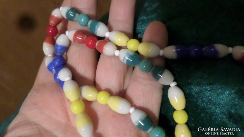 54 Cm, very retro, necklace made of colored glass beads.