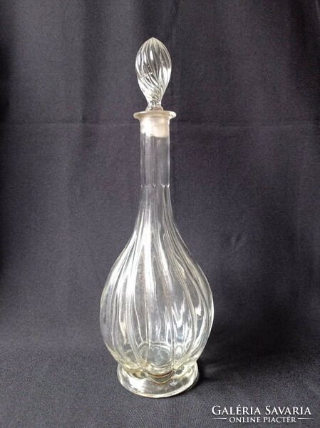 Art deco twisted glass serving bottle with cork