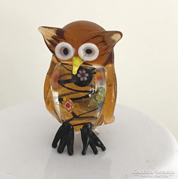 From the owl collection, an old owl figurine glass ornament decoration 4 cm
