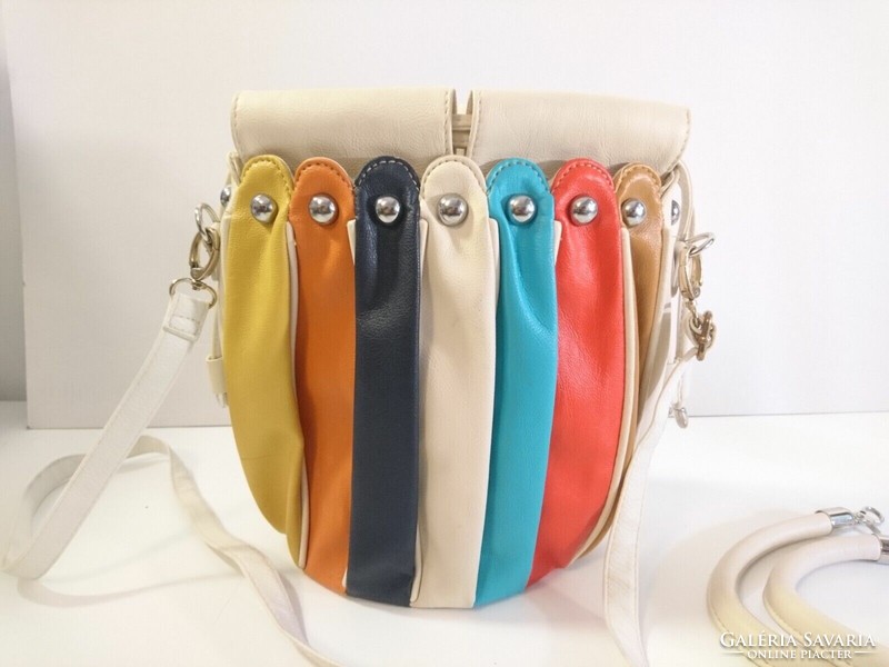 Super vintage faux leather shoulder bag with retro rainbow colors from the 1970s
