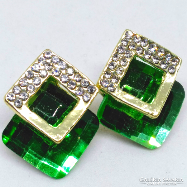 Green and clear crystal gold-plated earrings 122