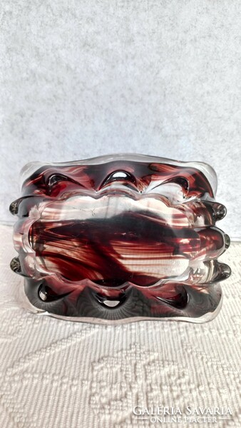 Art deco thick-walled glass bowl/basket (1970-1979, marked, Austrian craft product