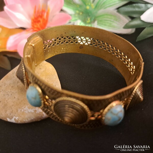 Copper bracelet with turquoise stones, 2 cm
