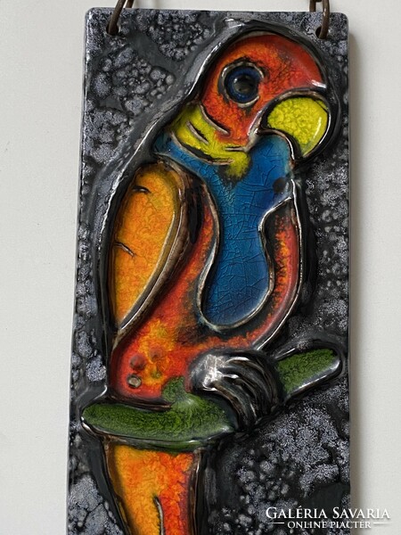 Colorful large ceramic parrot bird wall picture wall decoration with chain 45 x 19 cm