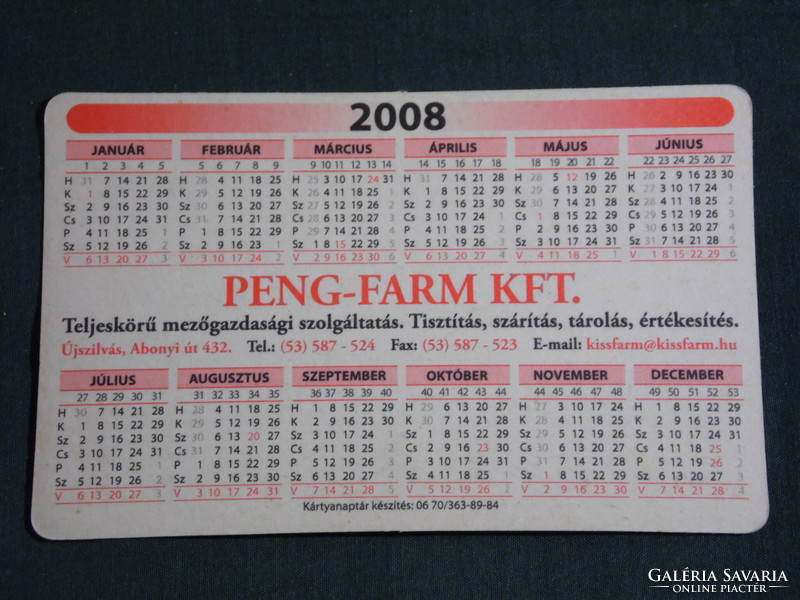Kártyanaptár, Peng farm Kft. ,mezőgazdasági,tisztítás,szárítás,tárolás,eladás,Újszilvás, 2008, (6)