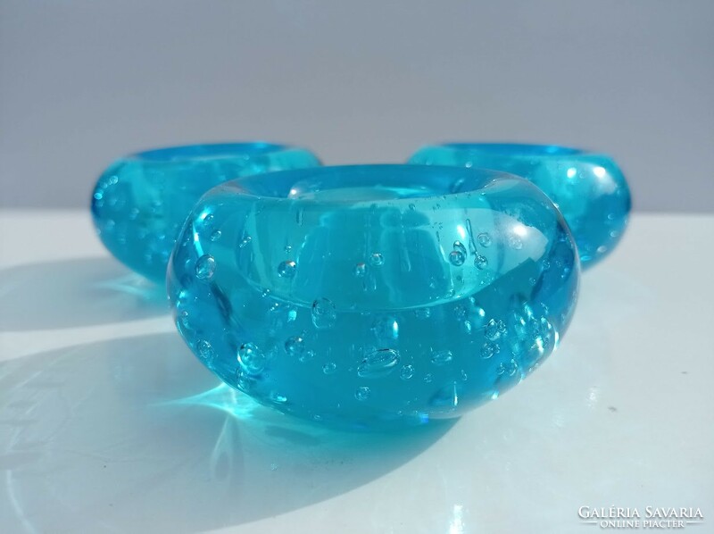 Turquoise blue glass candle holders