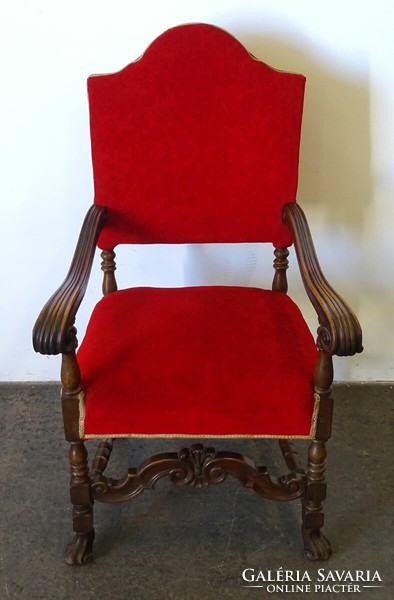 1Q576 Antik piros kárpitos faragott íróasztalhoz nagyméretű szék