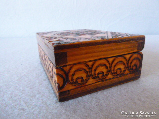 Old wooden carved jewelry box, letter box, cigar box.