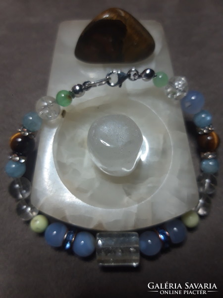 Quartz bracelet with silver lock - mineral jewelry - 21 cm