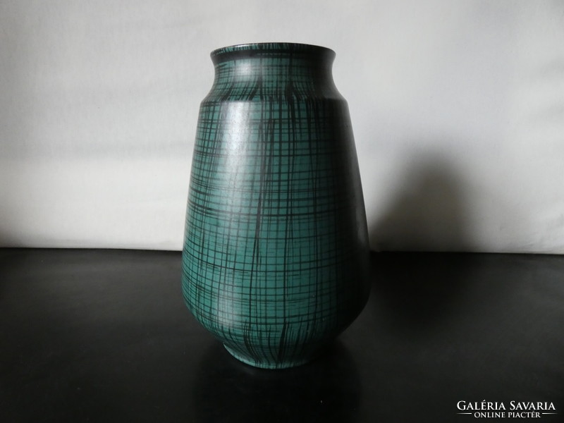Carstens Zöld-fekete  pepita dekoros  matt mázas váza  1224-23 Nyugat-Németország. WGP. 1950.