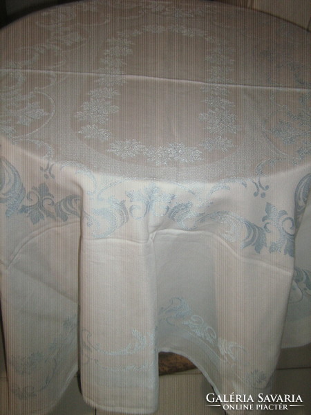 Beautiful antique vintage baroque acanthus leaf pattern pale blue damask tablecloth