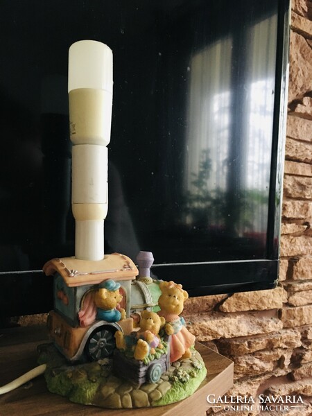 Table lamp with a fairy tale scene/night lamp - teddy bear - train - charming piece - works flawlessly
