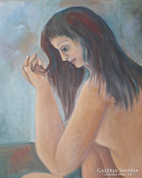 Juried, oil nude with title after bathing, ready for sale on the wall