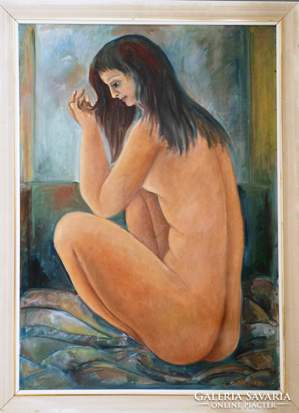 Juried, oil nude with title after bathing, ready for sale on the wall