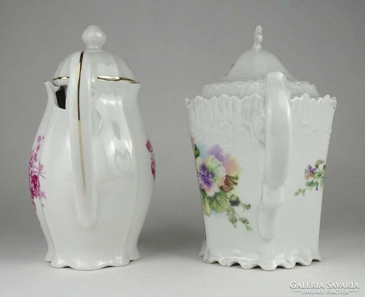 1Q497 old damaged porcelain tea pouring teapot 2 pieces