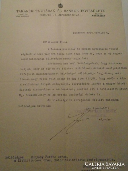 ZA492.30   TÉBE - Takarékpénztárak és Bankok Egyesülete  -1936 aláírások Hegedűs Lóránd v. pénzügym?