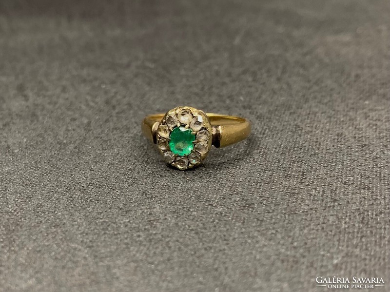 Antik arany smaragd gyűrű  gyémántokkal