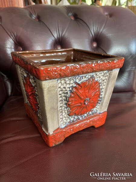 Embossed West German ceramic pot in perfect condition!
