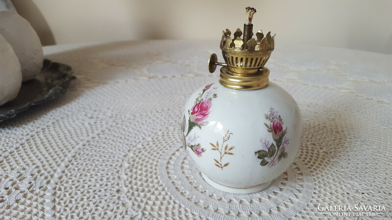 Pink, small porcelain kerosene lamp