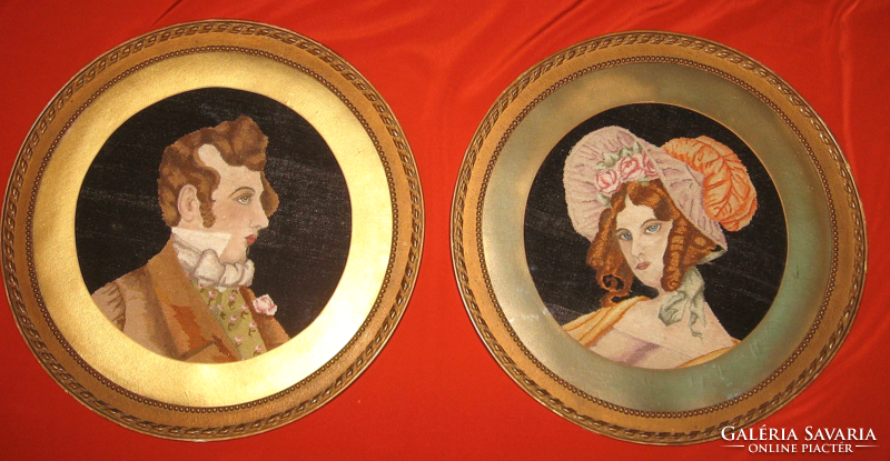 Large antique tapestry pictures in a pair 49 cm