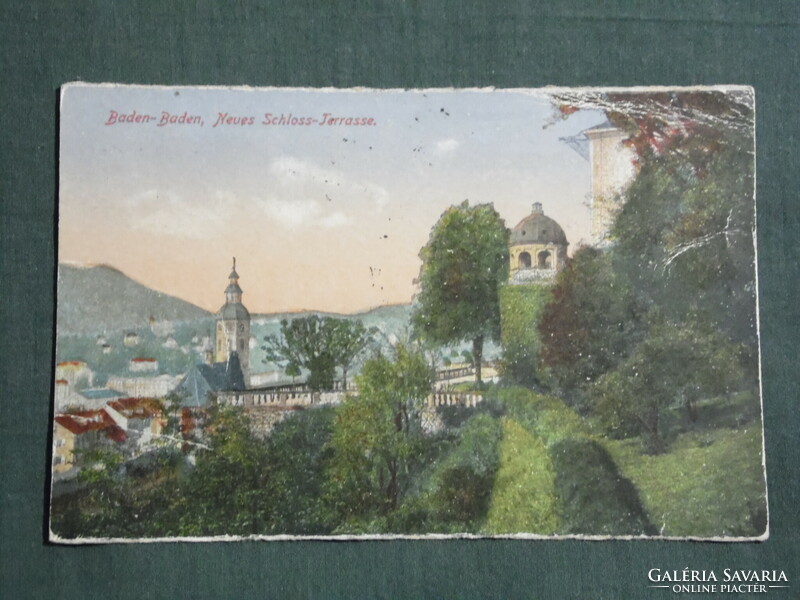 Postcard, Germany, Baden-Baden, famous schloss-terrasse, castle terrace detail