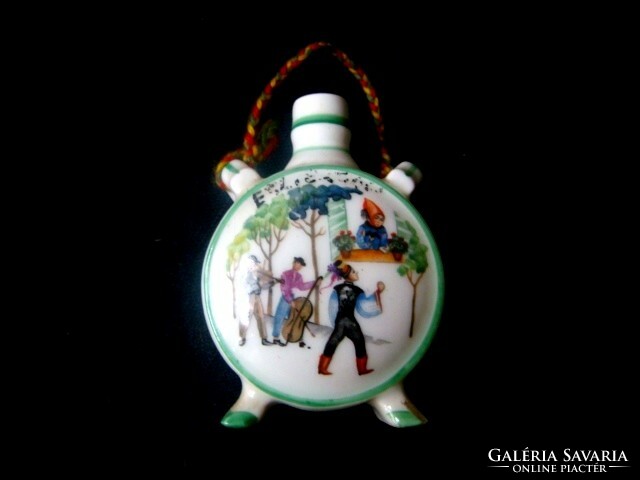 Antique two-pattern Zsolnay water bottle with a romantic serenade scene