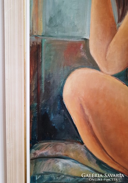 Juried, oil nude with title after bathing, ready for sale on the wall