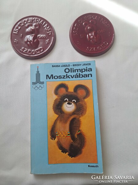 Moscow Olympics misa teddy bear ceramic plaque 1980 Szeged (2 pieces)