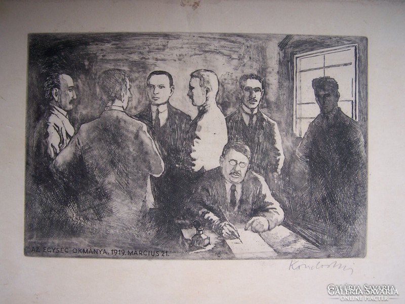 Lajos Kondor: the government of the unit - indicated. Etching. Sheet size: 480 x 330 mm. Image size 290 x 190 mm-