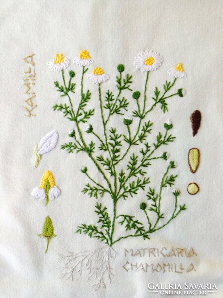 Embroidered herbal bag with chamomile pattern