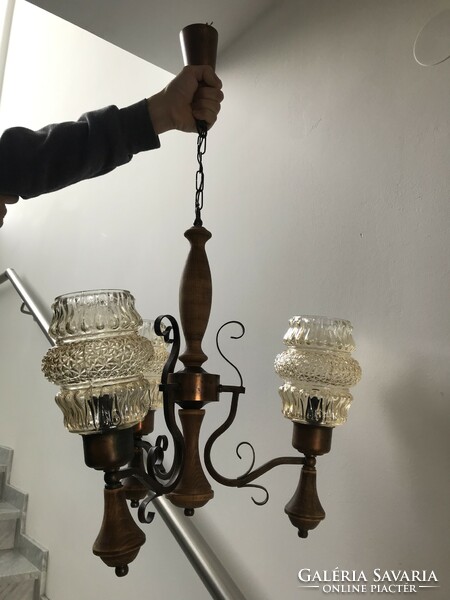 Rustic copper and wood chandelier p341