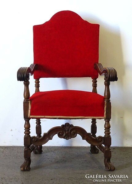 1Q576 Antik piros kárpitos faragott íróasztalhoz nagyméretű szék