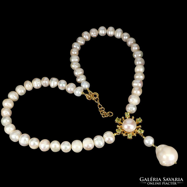 925 Silver 14kt gold-plated true pearl necklace